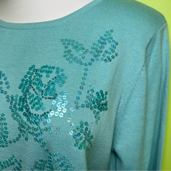 Victor Costa blue beaded sweater size M - Picture 2 of 4